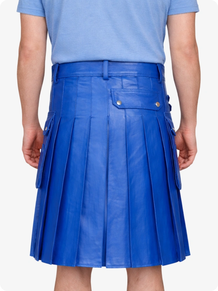 Standard Blue Genuine Leather Utility Kilt with Side Pockets