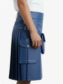 Blue pleated skirt with a white background