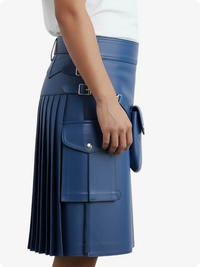 Blue pleated skirt with a white background