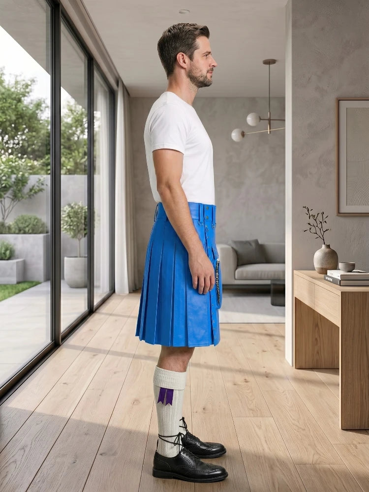 Standard Blue Leather Utility Kilt Right Side