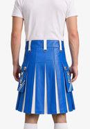 Standard Blue and White Leather Hybrid Utility Kilt back view