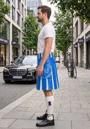 Standard Blue and White Leather Hybrid Utility Kilt left side