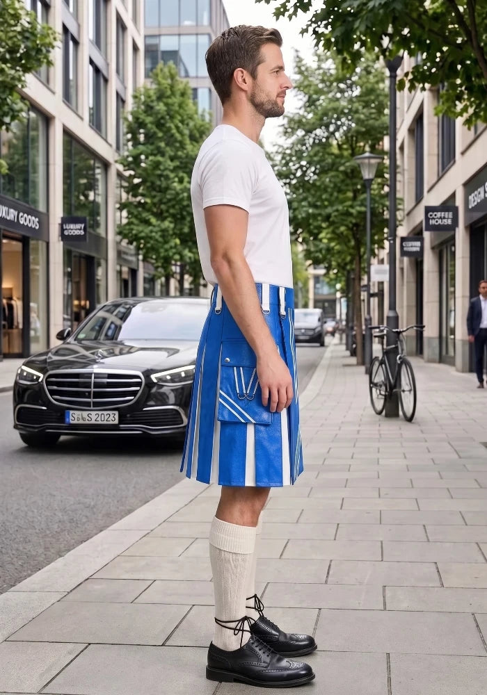Standard Blue and White Leather Hybrid Utility Kilt