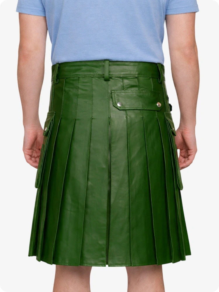 Standard Green Genuine Leather Utility Kilt with Side Pockets
