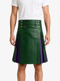 Standard Green Leather Kilt With Purple Pleats