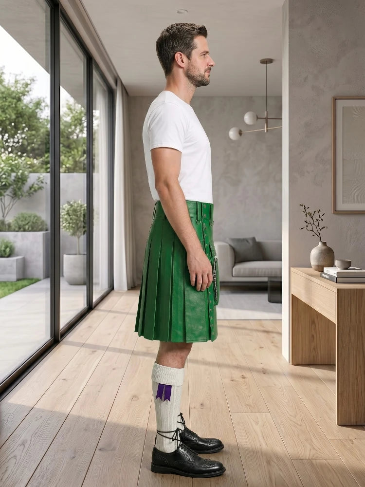 Standard Green Leather Utility Kilt Right Side