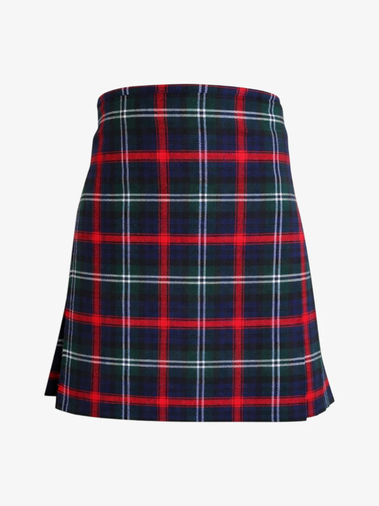 Plaid kilt with red, blue, and white pattern on a white background