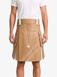 Tan And White Leather Hybrid Utility Kilt Front