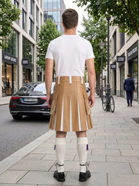 Tan And White Leather Hybrid Utility Kilt Back