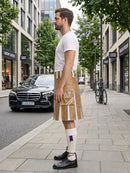 Tan And White Leather Hybrid Utility Kilt Left Side