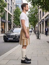 Tan And White Leather Hybrid Utility Kilt Right Side
