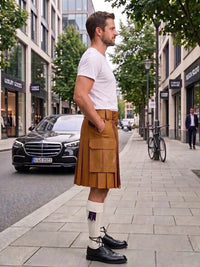 Tan Brown Leather Kilt For Men Tactical Utility Kilts