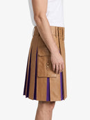 Tan Leather Kilt With Purple Pleats Right