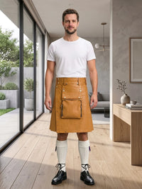 Tan Leather Utility Kilt Front Side