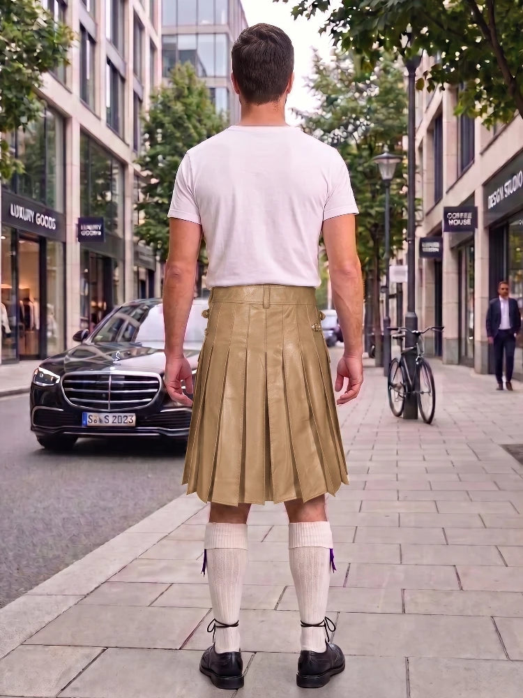 Tan Leather Utility Kilt with Sporran