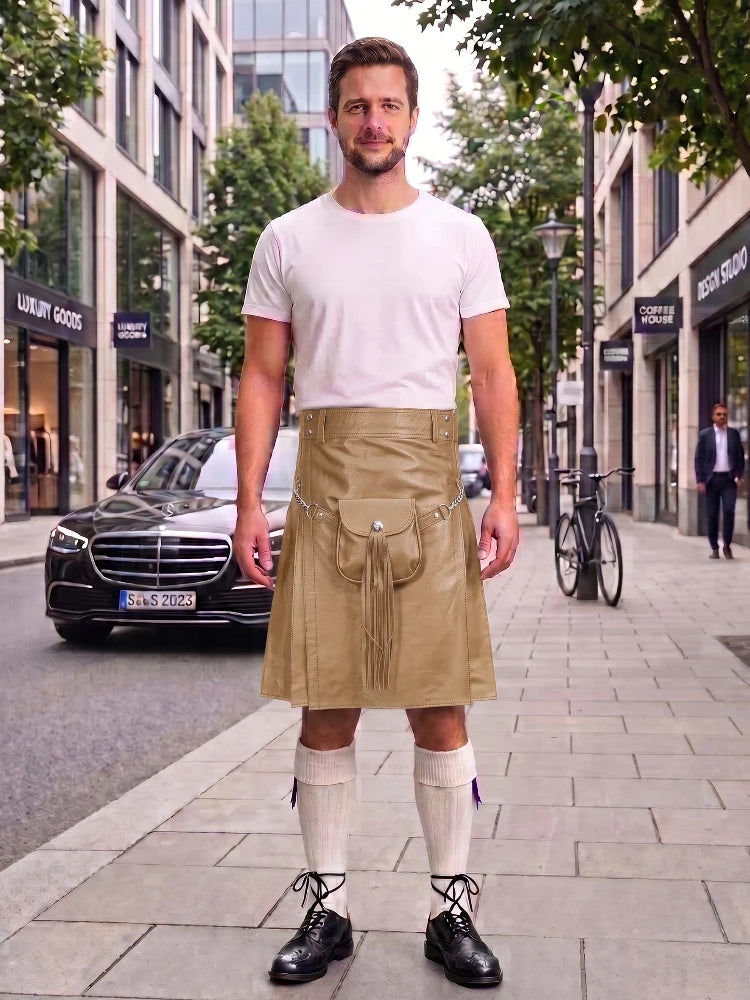 Tan Leather Utility Kilt with Sporran