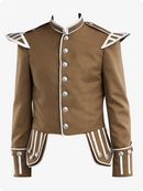 Tan Scottish Military Doublet Jacket with Silver Trim & Epaulettes