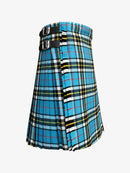Blue plaid kilt with a belt on a white background