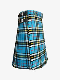Blue plaid kilt with a belt on a white background