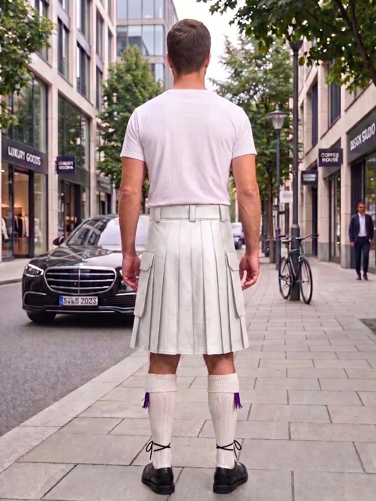 White Leather Kilt For Men Tactical Utility Kilts