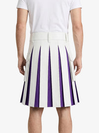 White Leather Kilt With Purple Pleats Back