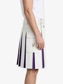 White Leather Kilt With Purple Pleats Right