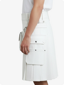 White cargo skirt with multiple pockets on a white background