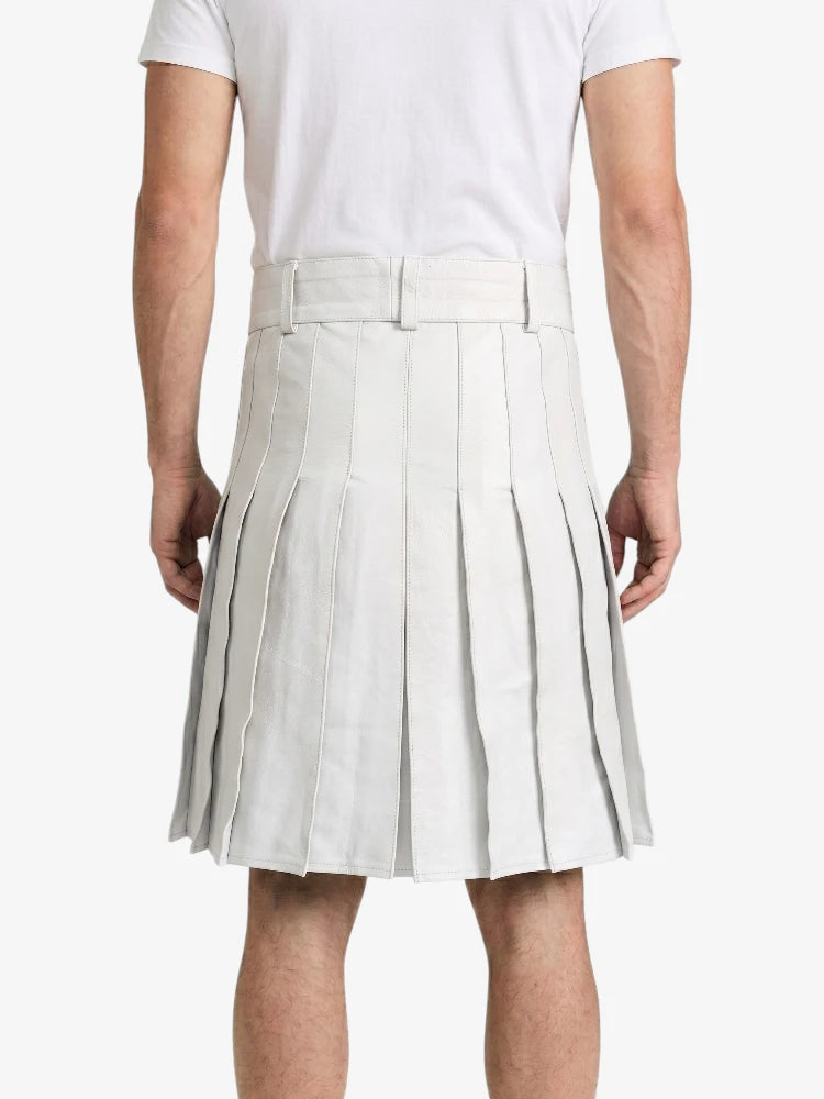 White Leather Utility Kilt Back