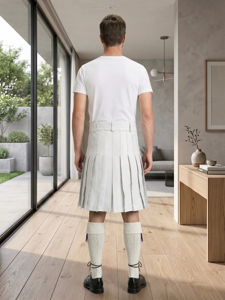 White Leather Utility Kilt Back Side