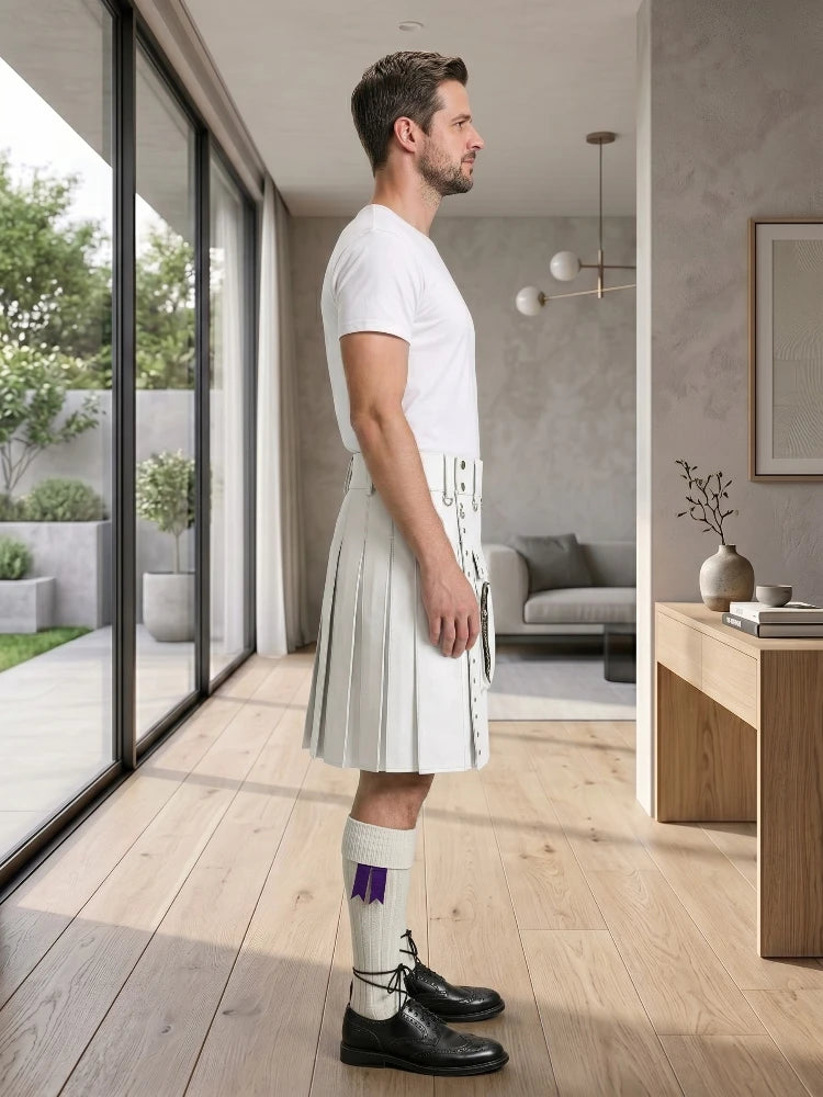 White Leather Utility Kilt Right Side