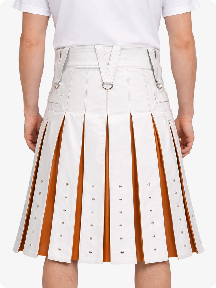 White pleated skirt with brown stripes on a white background