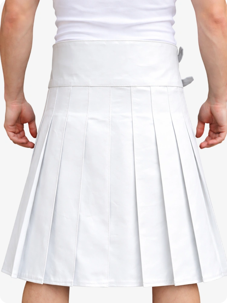 White pleated skirt worn by a person on a white background