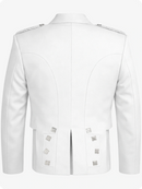 White blazer with button details on a white background