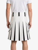 White and Black Leather Hybrid Utility Kilt Back