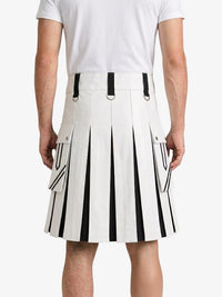 White and Black Leather Hybrid Utility Kilt Back