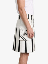 White and Black Leather Hybrid Utility Kilt Right