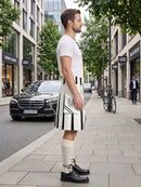White and Black Leather Hybrid Utility Kilt Right Side
