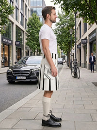 White and Black Leather Hybrid Utility Kilt Right Side