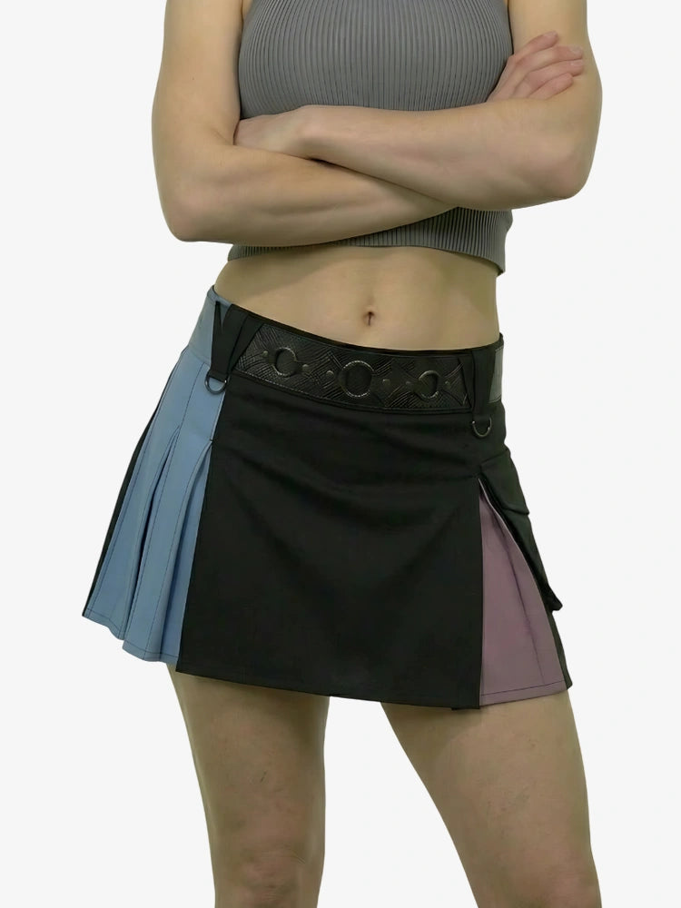 Women Black Multi-Color Pleated Rainbow Kilt