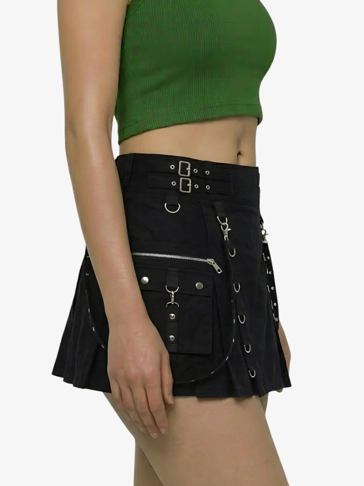 Women Black Utility Gothic Kilt