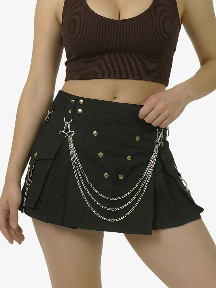 Women Famous Cargo Utility Kilt With Golden Chains