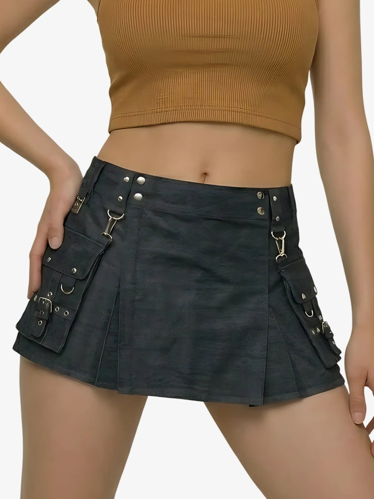 Women Premium Black Denim Utility Kilt
