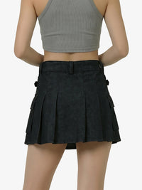 Black pleated skirt worn by a mannequin on a white background