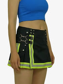 Black and green skirt with reflective elements on a white background