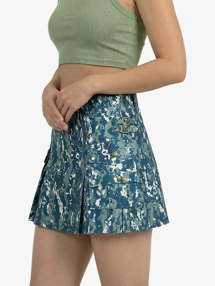 Women Blue Camo Utility Kilt