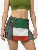 Color-blocked skirt with green top on a plain background
