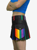 Black kilt with rainbow pocket on a plain background