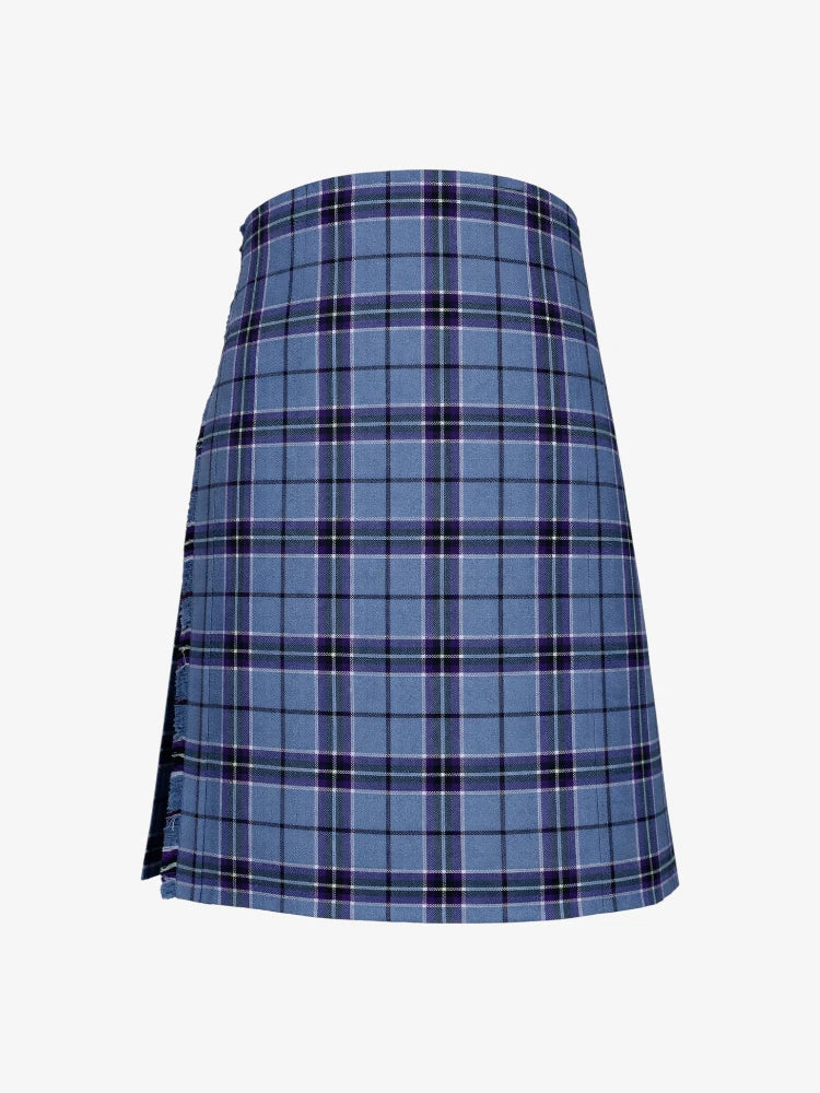 Blue plaid kilt on a white background