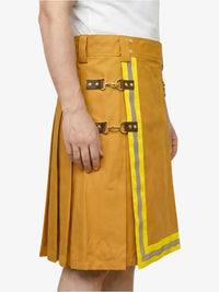 Yellow kilt with gold buckles on a white background