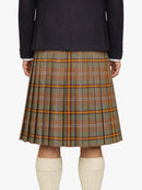 Plaid kilt worn by a person on a white background